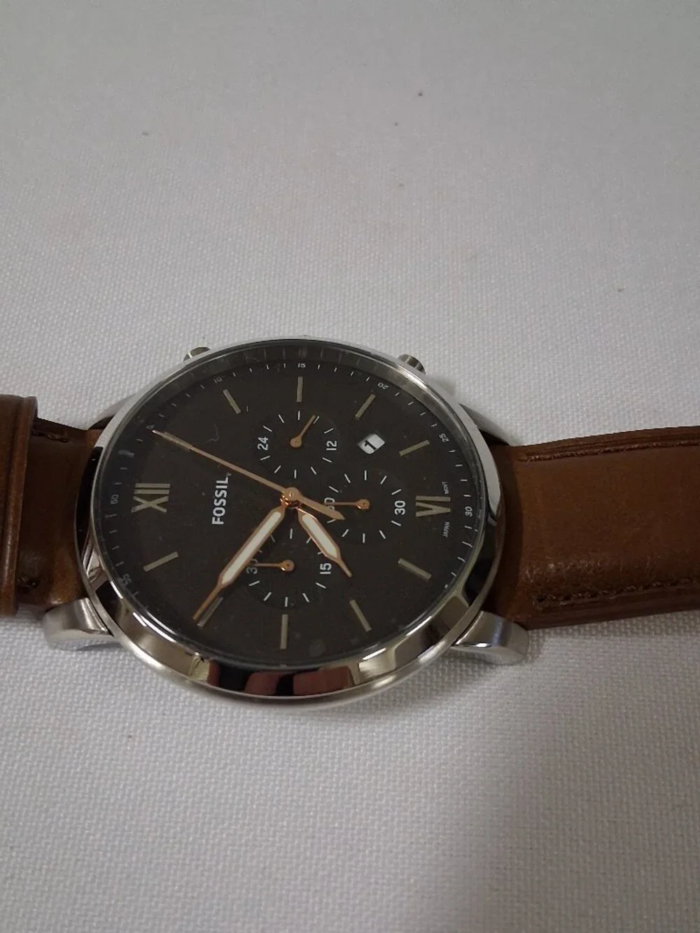 Fossil Men's Neutra Quartz Watch FS5408 – Stainless Steel Case & Brown Leather